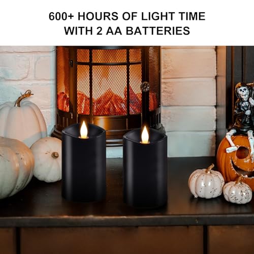 Image of 2PCS, 3 x 5 inches Flameless Candle with Remote Control, 3D Flickering Wick, Real Wax Pillar LED Candles, Battery Operated Candles,with Timer,for Holiday Home Decor, Black