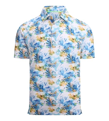 Alex Vando Mens Hawaiian Golf Shirt Moisture Wicking Digital Print Golf Shirts for Men