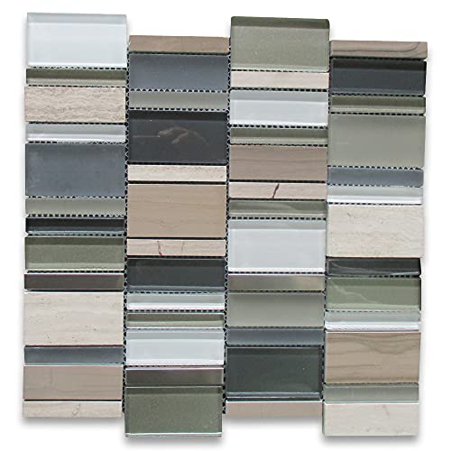 Stone Center Online Multicolor Glass Mix Wood Vein Marble And Stainless Steel Random Brick Mosaic Tile Kitchen Bath Wall Floor Backsplash Shower (1 Sheet) #TOP14