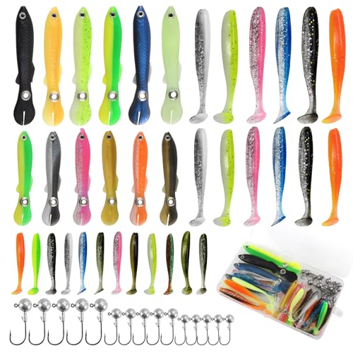 Vaskula 51 Pièces Leurres de Pêche Kit avec Boîte Leurres Souples pour Leurre Souple Truite...