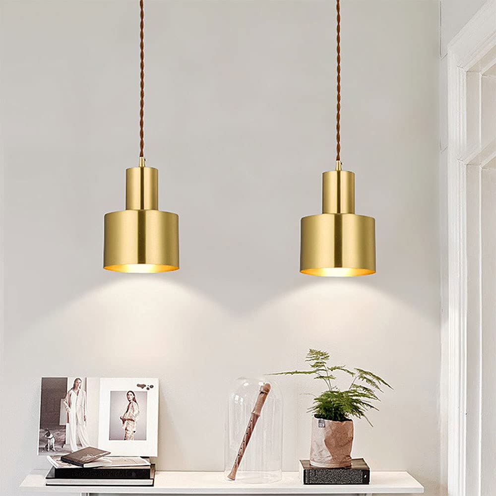 Luces de techo colgantes modernas, paquete de 2, Luces colgantes pequeñas, Luces de techo colgantes pequeñas, accesorios de Metal Dorado para cocina, Isla, dormitorio, mesita de Noche, Bar, Loft