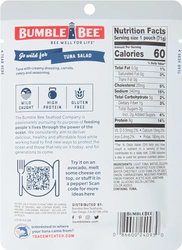 Image of Bumble Bee Sandwich in Seconds Tuna Salad, 2.5 oz Pouch - Ready to Eat - Wild Caught Tuna Packet - 8g Protein per Serving - Gluten Free