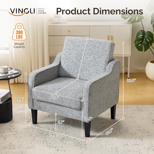 Image of VINGLI Grey Accent Chair, Chenille Upholstered Armchair for Living Room