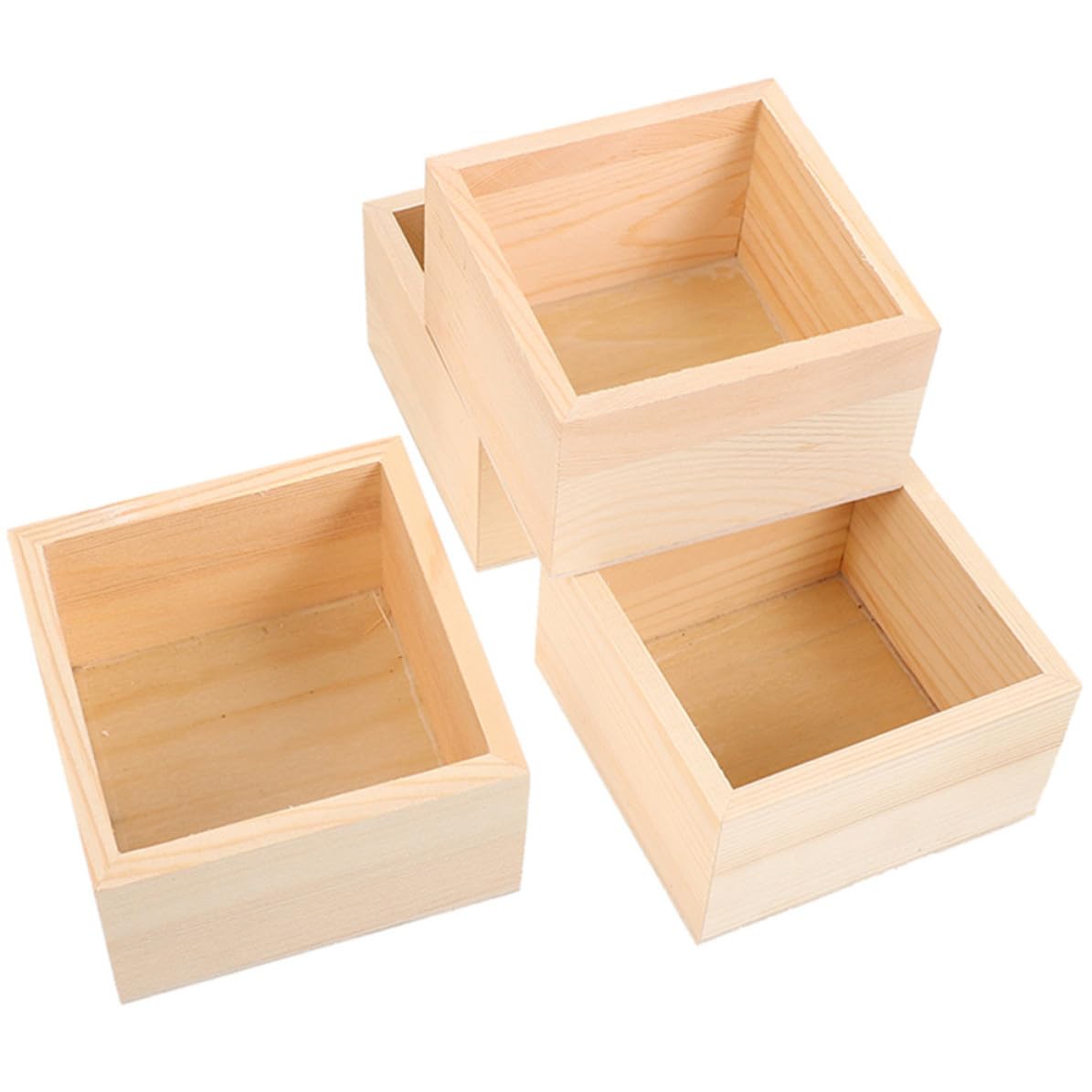 Cajas de Madera Cuadradas Multipropósito para Almacenamiento de Joyas Paquete de 4 sin Tapa Textura Resistente Color Caqui para Escritorio y Manualidades