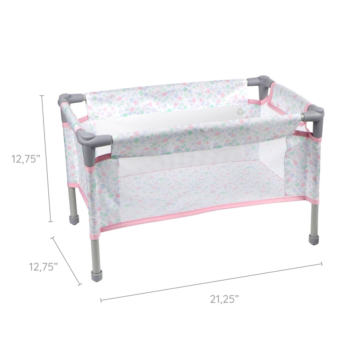 JC Toys - Berenguer Boutique | Travel Folding Crib - Playpen with Accessories | Pink Floral Collection | for Dolls up to 18