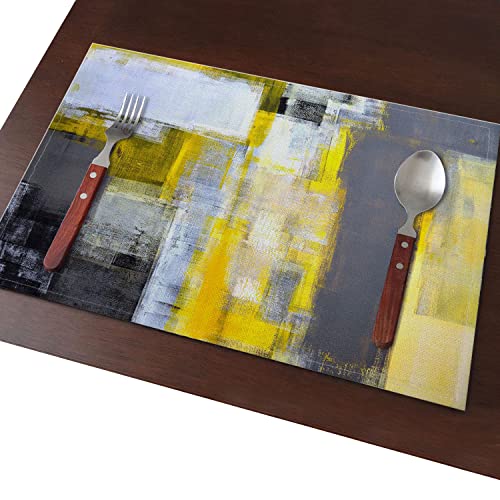 Dmipirls ZY3-6-CD17X124PCS-0504010 Cloth Placemat 18 X 12 Inches,100% Cotton Linen Set Of 4 Decorative Washable Place Mats Table Placemat For Dining,Kitchen & Camping,Yellow And Grey Abstract Art Artwork thumb #3