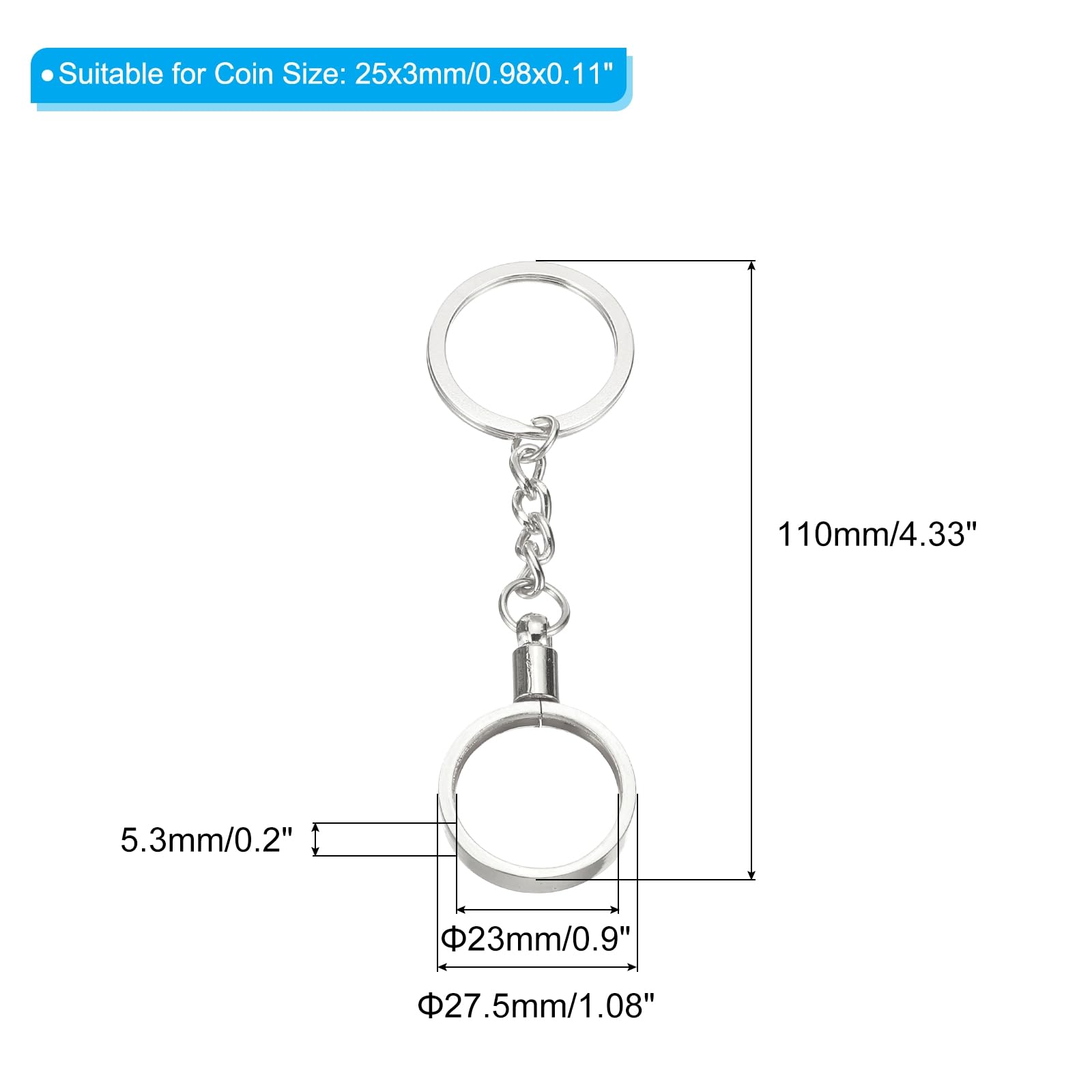 PATIKIL Coin Holder Keychain, 25mm Round Medallion Holder with Metal Key Ring for Coins Medallion Silver - Image 2