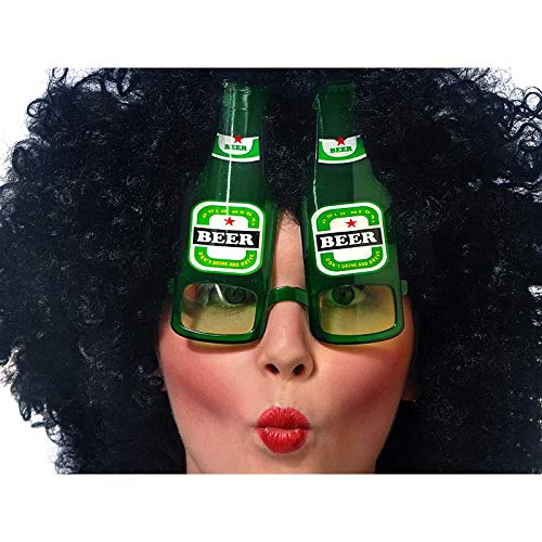 PartyDeco- Occhaili da Sole a Forma di Bottiglie di Birra, Colore Verde, Adulto, OKR15