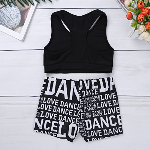 Msemis Girls' Kids 2-Piece Active Set Dance Sport Outfits Racer Back Top And Booty Short Gymnastics Dancing Clothes Black 7-8 #TOP4