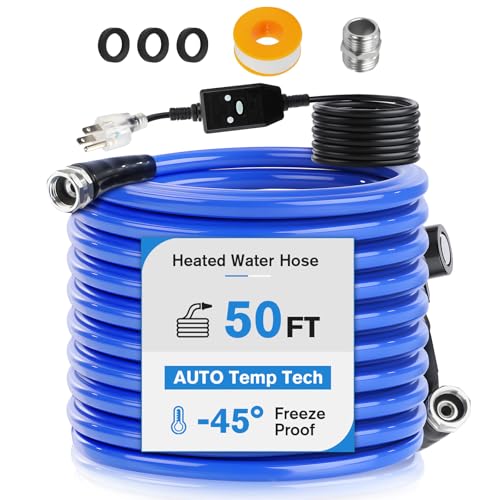Top 10 Best Heated Hose for Rv Owners in 6 Heated Water Hose for RV 50FT x 5/8', -45°F Anti-Freeze Drinking Water Hose with Auto Thermostat, 25mm Thick Upgrade, Durable & Flexible, Anti-Burst Design, US Standard Leak-Free Fittings