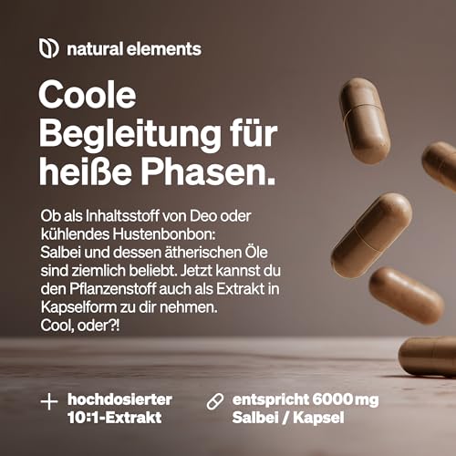 natural elements Salbei – 120 Kapseln – 6000mg pro Tagesdosis – Salbei Extrakt 10:1 – vegan, hochdosiert, ohne unnötige Zusätze – in Deutschland produziert & laborgeprüft 3