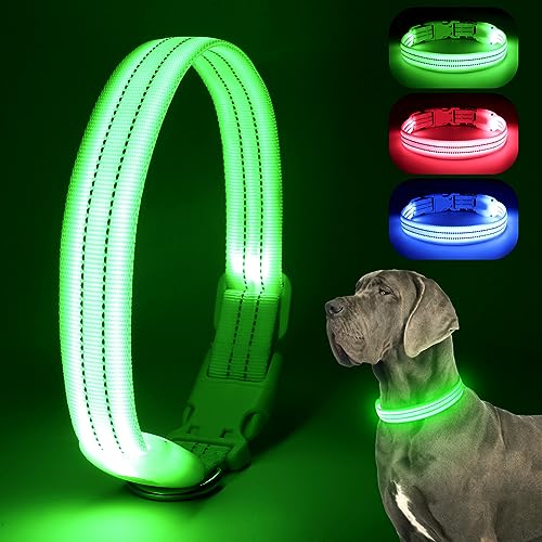 Chalklit Light Up LED Dog Collar, USB Rechargeable Waterproof Reflective Adjustable Flashing Dog Collar Lighted