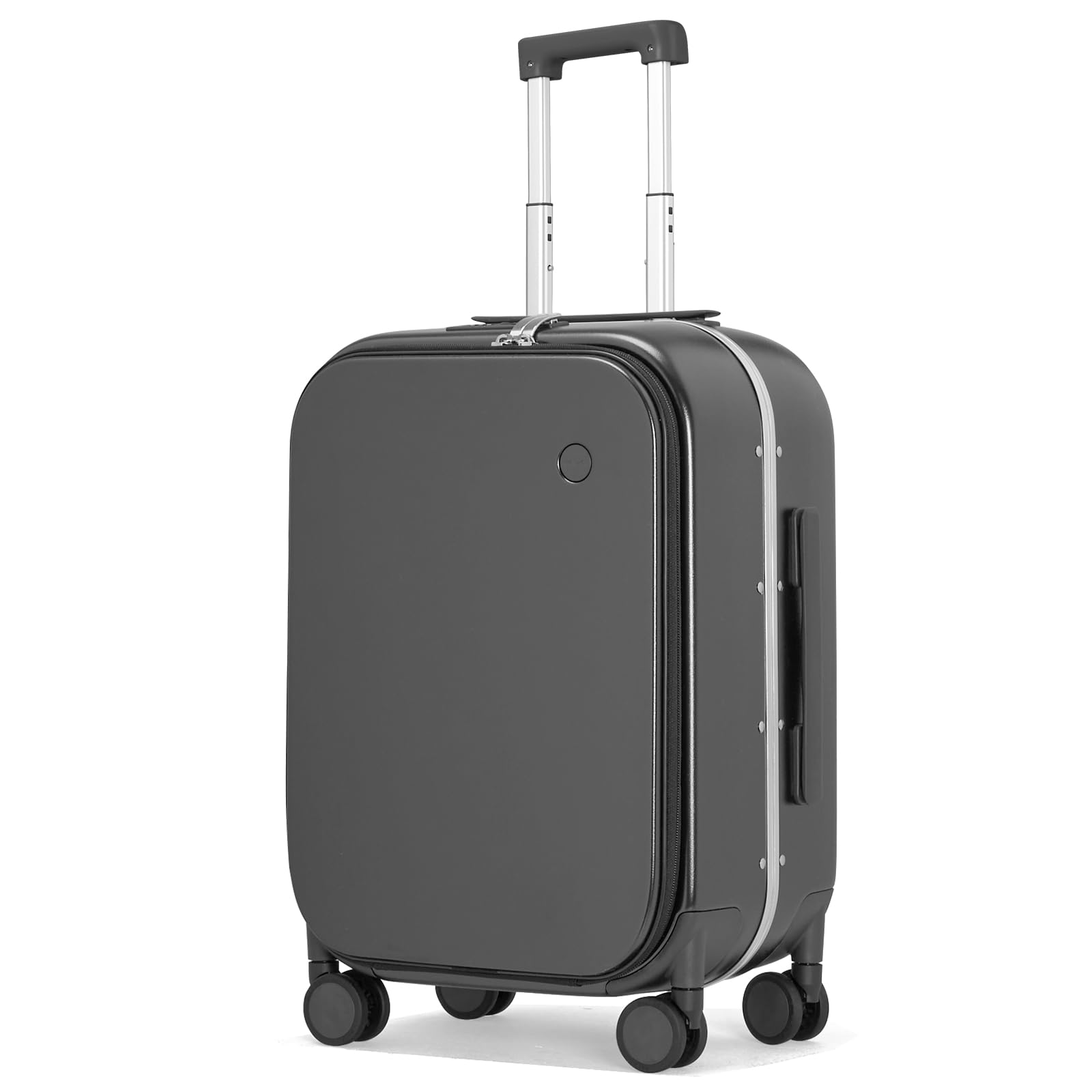Carry On Luggage, 20'' Suitcase with Front Laptop Pocket, Travel Rolling Luggage Aluminum Frame PC Hardside with Spinner Wheels & Cover - Rock Gray
