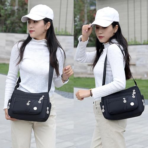 WITERY Nylon Crossboby Bags for Women - Waterproof Zipper Multi-Pocket Crossboby Purse Lightweight Shoulder Bag2