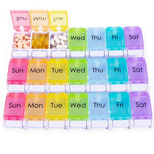 3Pcs Weekly Pill Organizer,Travel 7 Day Pill Box BPA Free,3 Week Medicine Box
