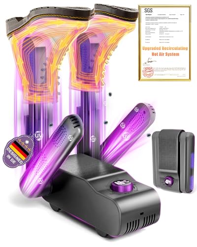 5.0 Upgraded Boot Shoe Dryer【500W German Super Motor】【Dual-Tech 118°F Constant Temp & 360° Circulating Hot Air】4 Adjustable Brackets, U-V Deep Cleaning, Fast Drying for Boot Sneaker Glove Sock (Gray)