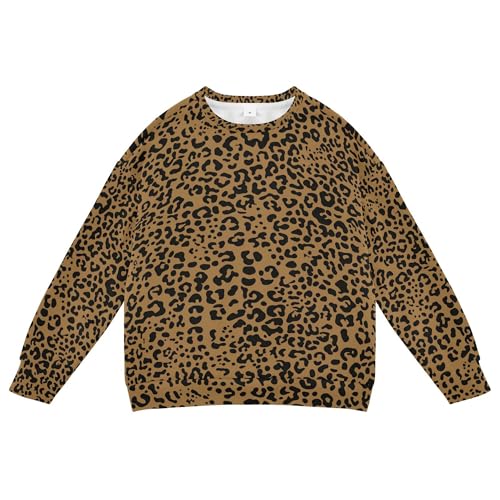 JUNZAN Leopard Print Brown Little Boys Sweatshirts Hoodies Crewneck Hoodies for Girls Athletic 4T