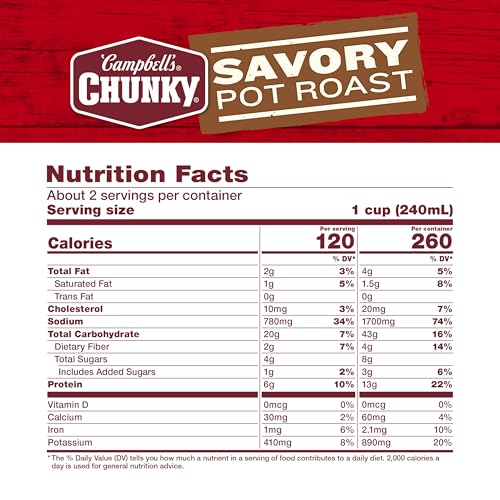 Campbell’s Chunky Soup, Savory Pot Roast Soup, 18.8 oz Can