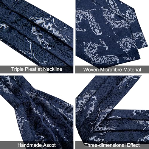 Image of DiBanGu 3PCS Ascot Ties for Men Wedding Jacquard Woven Silk Ascot Cravat for Men Cravat Tie and Pocket Square Set