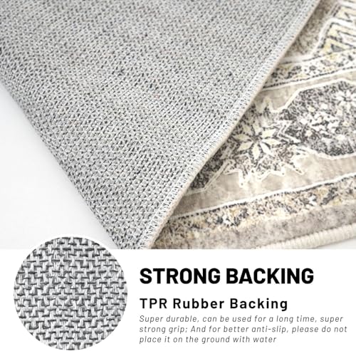 KUTA Area Rug 3x5 Oriental Ivory Grey Yellow Rugs for Living Room, Washable Kitchen Non-Slip, Ultra Soft Printed Distressed Tribal Entry Low-Pile Throw Carpet for Bedroom Dorm Decor