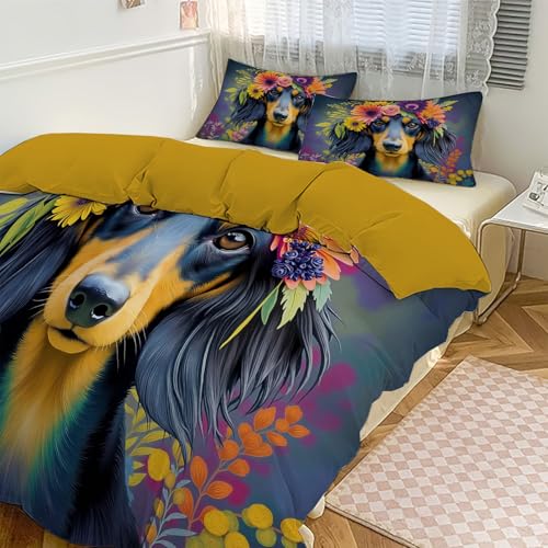 Housse de Couette Teckel Réversible 140x200 Linge de Lit Microfibre Floral