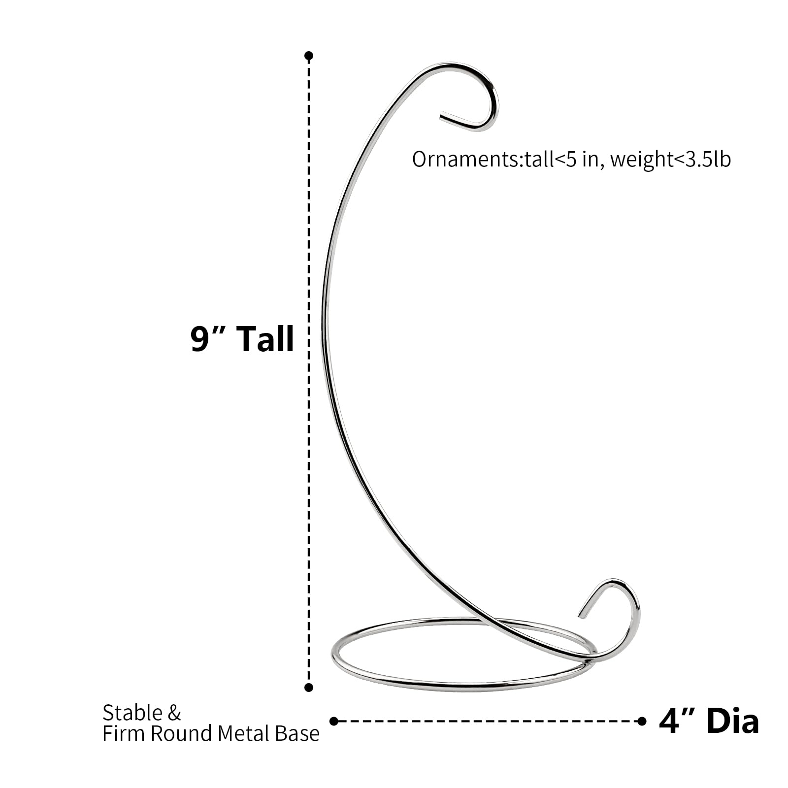 Abom 3 Pack 9in Ornament Display Stand, Air Plant Holder, Terrariums Hanger, Silver Iron Hanging Hook for Daily Decoration, Glass Crystal Witch Ball, Home Wedding, Party Decor