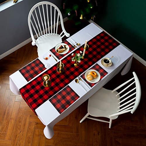 One-Day Sale: Up to 80% Off FSY 13'' x 70'' Buffalo Check Table Runner Placemats with 4 Plaid Mats, Black White Plaid Table Runner Place Mats for Indoor Outdoor Party Decor (Red/Black, 13 x 70 / 12 x 18) New Deal FSY 13'' x 70'' Buffalo Check Table Runner Placemats with 4 Plaid Mats, Black White Plaid Table Runner Place Mats for Indoor Outdoor Party Decor (Red/Black, 13 x 70 / 12 x 18)