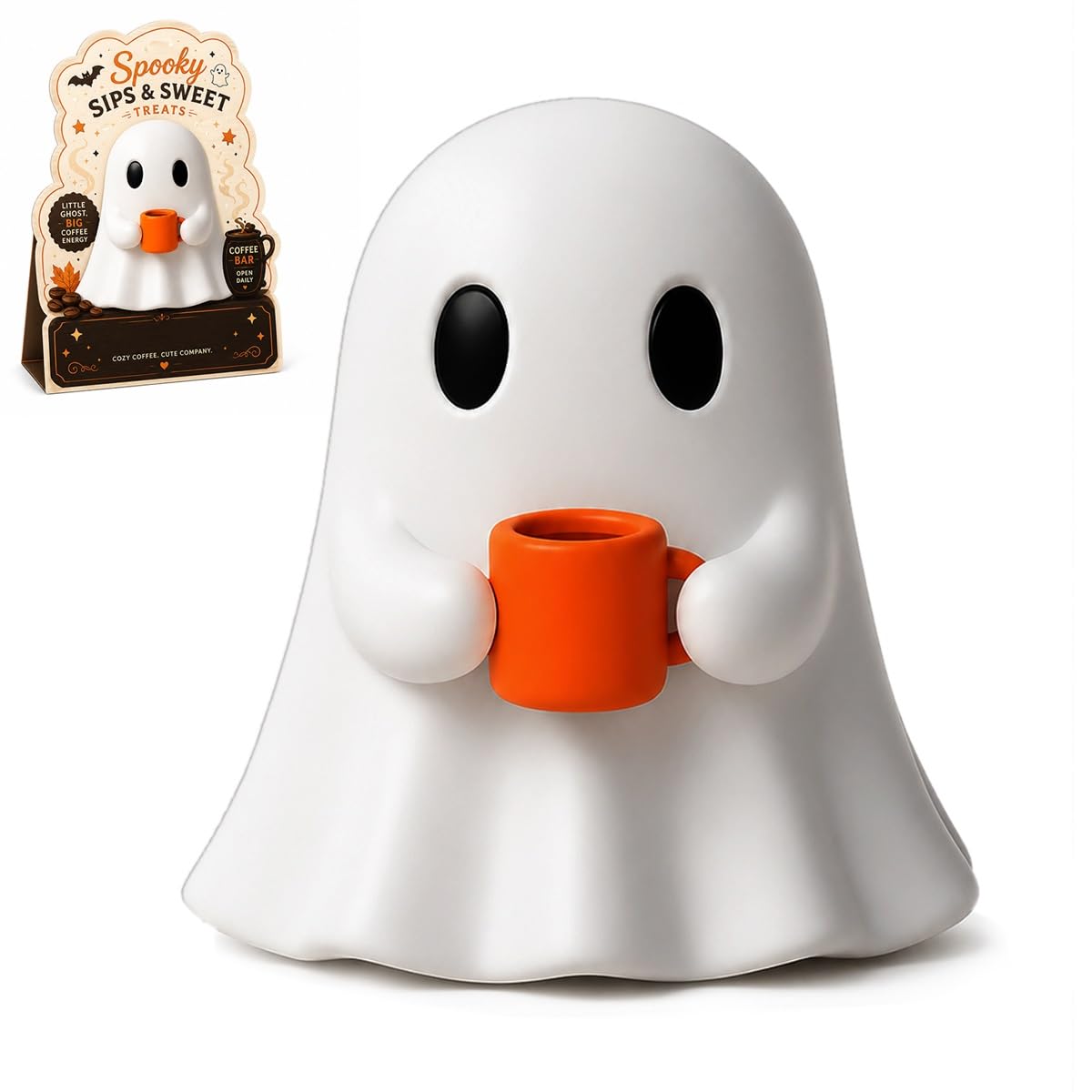 Homtrator Ghost Drinking Coffee Figurine, Cute Halloween Coffee Bar Decor