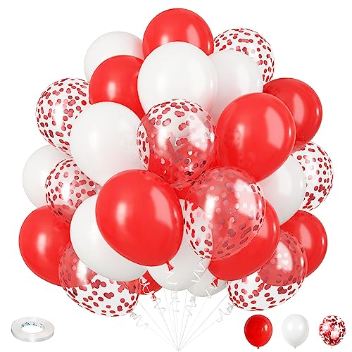 Red White Balloons Set 35 Pack 12 Inch Red White Confetti Latex Party Helium Balloon for Girls Women Birthday Party Wedding Valentines Day Graduation Galentines Christmas Party Decoration