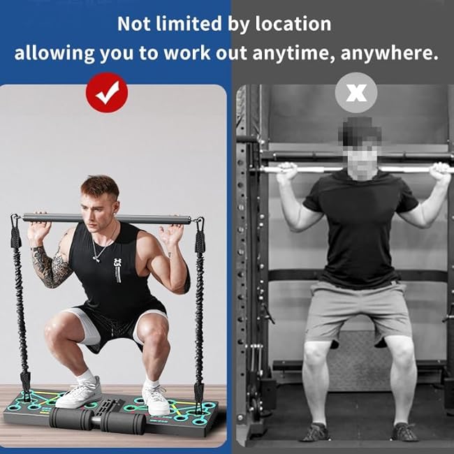 Push Up Board with Sit-Up Device, Multifunctional Home Gym with 12CM Suction Cup, Resistance Bands & Pilates Bar, Pushup Handles for Floor, Strength Training Equipment for Men and Women