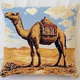 Bcdfgybcaxn 11CT Cross Stitch Pillow Cover Kit,Desert Camel,Embroidery Pillow Cases Needlepoint Kits for Adults Beginners 18x18inch Home Decor Gifts