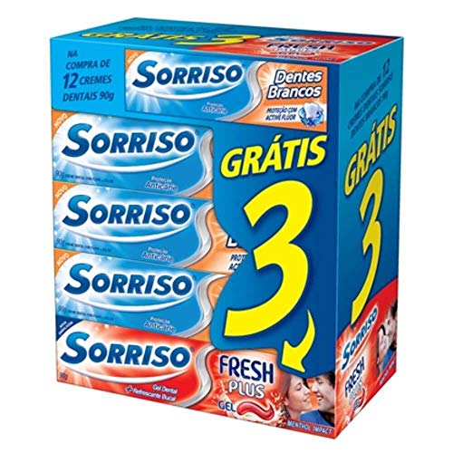 Creme Dental Tradicional, SORRISO, Dentes Brancos Grátis 3 CD, Fresh PC, 90 g, Branco, Pacote de 12
