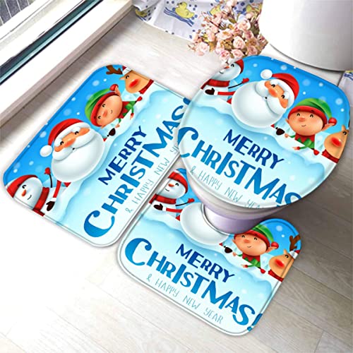 Zifarm Badematte rutschfeste 50x80 cm Weihnachten Badvorleger-Set 3D Weihnachtsmann Hirsch Süß Mikrofaser Flanell…