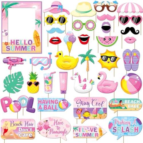 Summer Photo Booth Props Frame Pink Summer Party Decorations Props