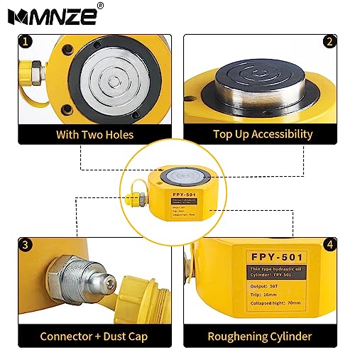 Image of 50T 16mm /0.63 inch Stroke Hydraulic Cylinder Jack Set - Mini Ram Jack Porta Power Kit With Automatic Retraction - Split Single Acting Lifting Cylinder With CP-700 Hand Pump