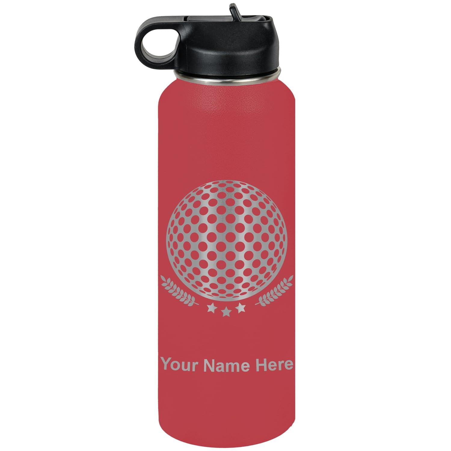 LaserGram Personalized Water Bottle, Golf Ball, Stainless Steel Double Wall Vacuum Insulated with Flip Top Straw, Custom Engraved Gift (40oz / 1180ml Maroon)