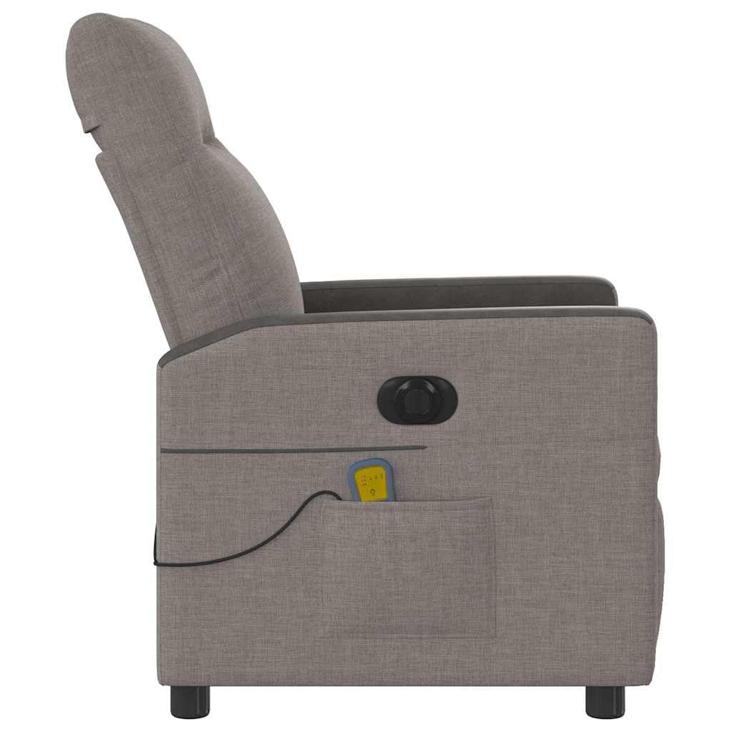 Elektrischer Massagesessel Taupe Stoff Relaxsessel mit Liegefunktion und 6-Punkt Vibrationsmassage für Wohnzimmer und Büro, ergonomisches Design, langlebig, modernes Retro-Design
