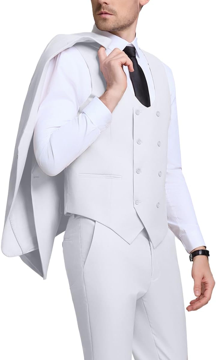 Mens 3 Piece Slim Fit Suit Set, Double Breasted Blazer Vest Pants Business Tuxedo Dress - Image 3