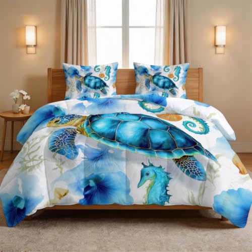 Edredón nórdico sin funda de 4 estaciones, estilo marino, reversible, lavable, 230 x 220 cm, con 2 fundas de almohada, ligero y cálido