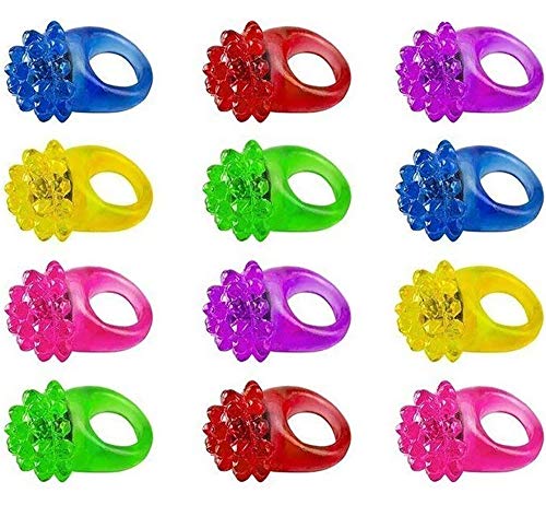 Kicko Light-up Rings for Kids - Assorted LED Spikey Glow Light Rings - Pack of 12 Bumpy Rubber Rings for Party Supplies, Party Games and Crafts, Bulk Party Favors
