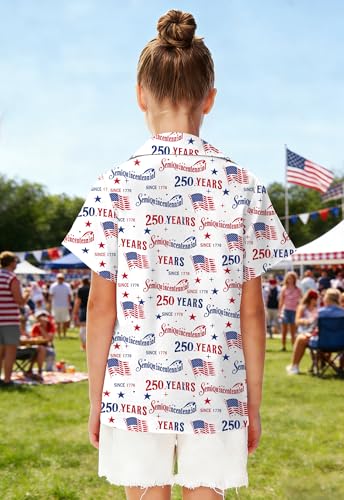 Image of 4th of July Shirts for Girls Boys American Patriotic Tshirt Kids Hawaiian Button Down Tops