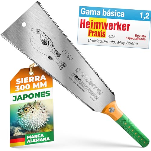 GRÜNTEK Serrucho Japones Sierra Ryoba FUGU 300 mm de corte fino. Serrucho de mano para madera. Hoja dentada en ambos lados.