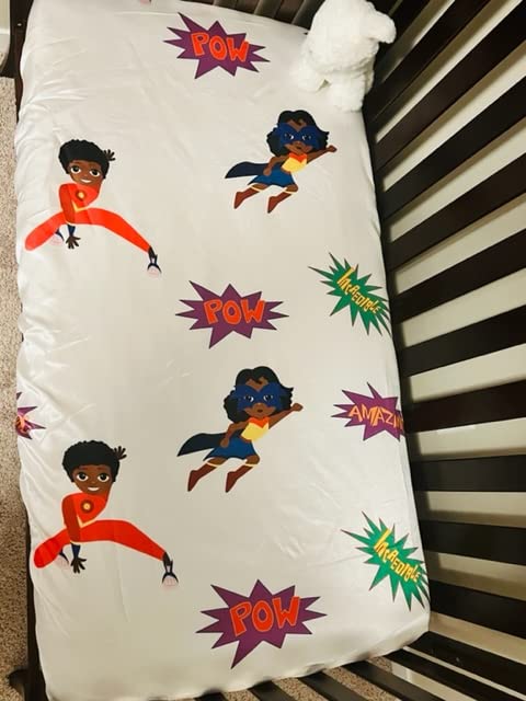 Image of Satin Crib Fitted Sheet for Baby Girls,Boys, Toddler Bed, daybed to retain Hair Moisture Size (Superheros, Standard Crib Sheet)