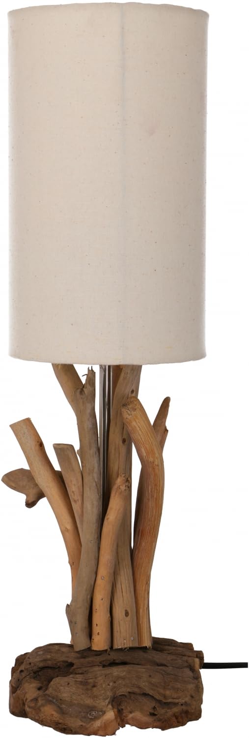 GURU SHOP Tischleuchte/Tischlampe, in Bali Handgemachtes Unikat aus Naturmaterial, Treibholz, Baumwolle - Modell Libra, 53x15x15 cm