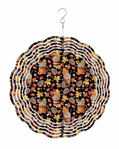 Autumn Wind Spinners, Maple Leaf Mushroom Berry Pine Cone Hanging Wind Spinners for Yard and Garden 3D Stainless Steel Metal Sculptures Crafts Ornaments 12 Inch