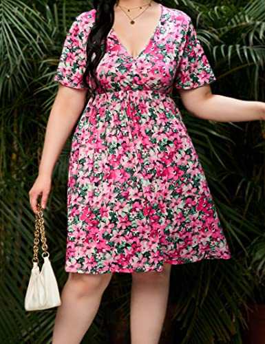 Image of ShopWonder Plus Size Dress Women's V Neck A-Line Knee Length Wrap Swing Dresses Plus Size A Line Party Mini Dress