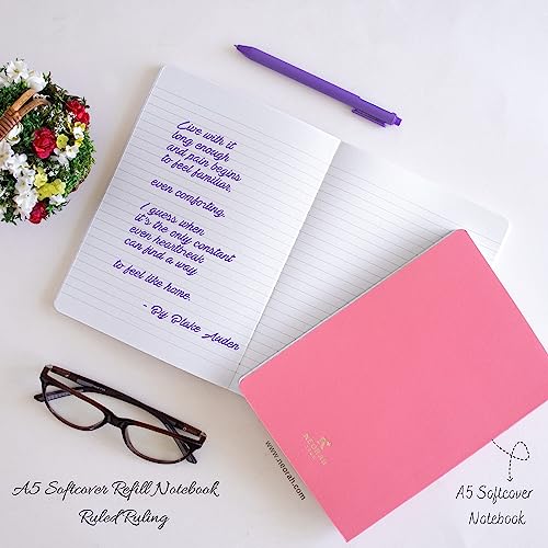 Image of NEORAH - A5 Ruled Notebook Soft Cover | Journal Refill | Ruled Journal | 110 GSM | 160 Pages (Size 21 cm x 14.8 cm) Planner Journaling Writing Note Taking Diary, Travellers Journal -PINK