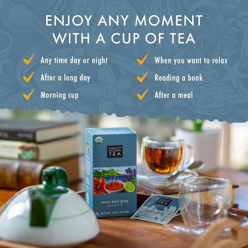 Image of Hawaiian Natural Tea Organic Maui Lavender Earl Grey - 20 Bags | Premium black tea, antioxidant rich; floral lavender twist on a classic cup
