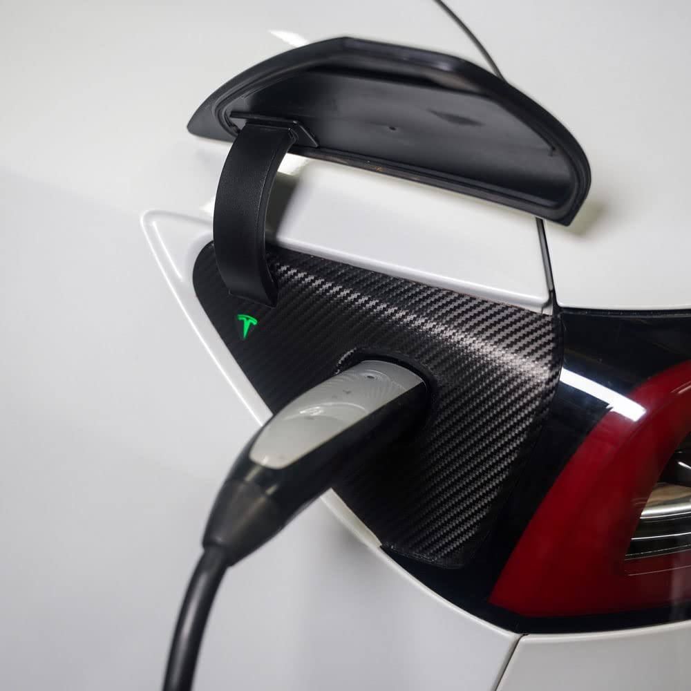 Amazon.com: TESBROS - Charging Port Carbon Fiber Wrap Tesla Model Y & Model  3 (All US Models 2017 to 2022) - Fits Heated & Non Heated Port Types -  Scratch and Scuff