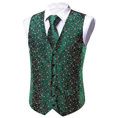 Image of Barry.Wang Mens Red /Green Christmas Suit Vest Holiday Xmas Waistcoat Tie Set Party Tuxedo